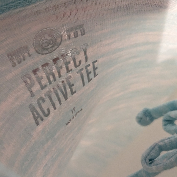 Flattering yoga type shirt so Brand Robin's egg glitter saying long sleeve gym - Picture 2 of 7